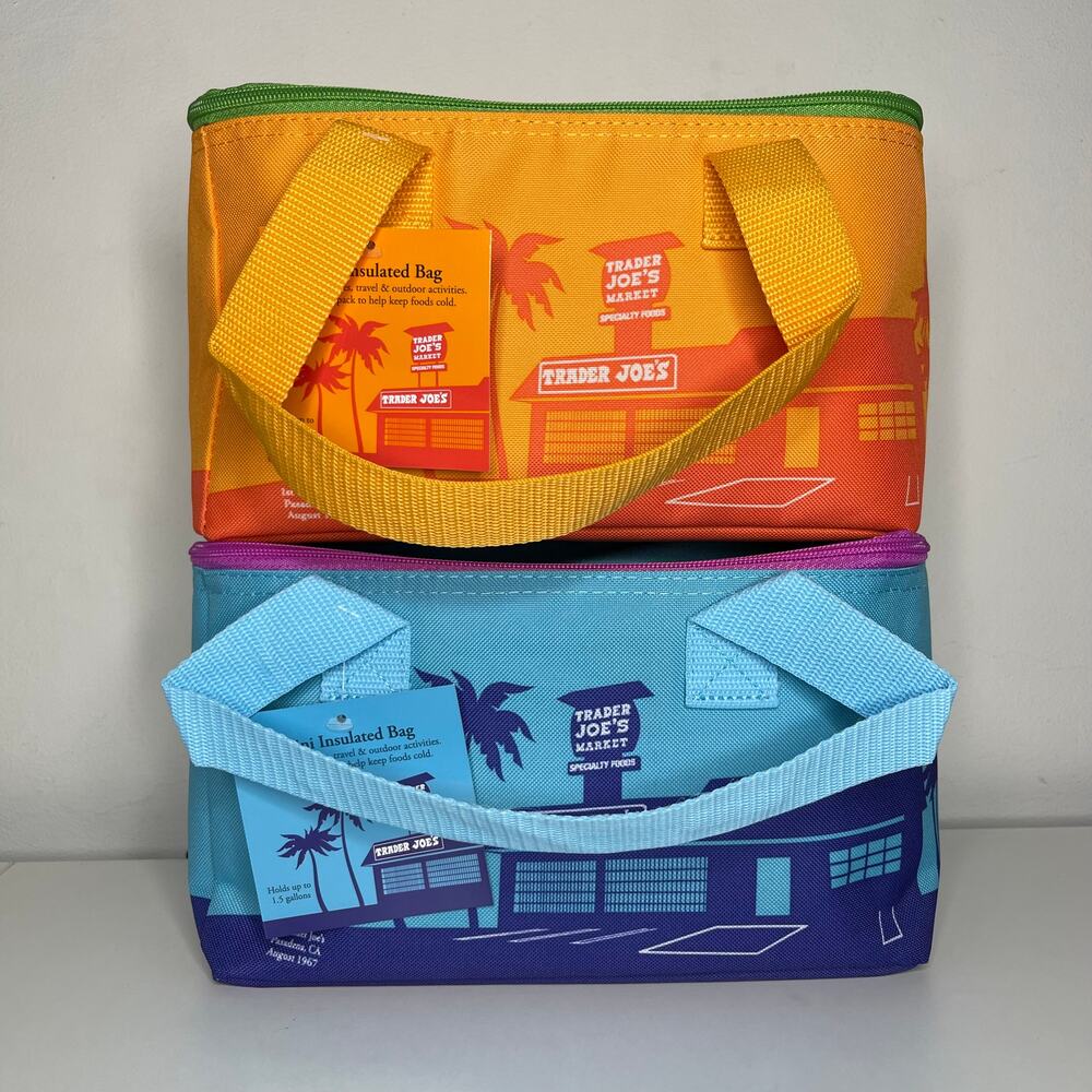 SET of 2! Trader Joe’s Mini Insulated Cooler Bags Summer ICE BLUE + ORANGE GREEN